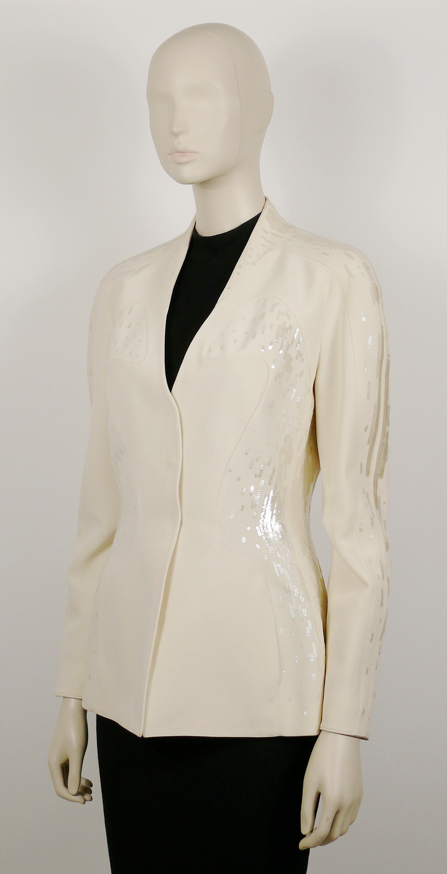 Thierry Mugler Couture Vintage Off White Sequined Jacket For Sale 2