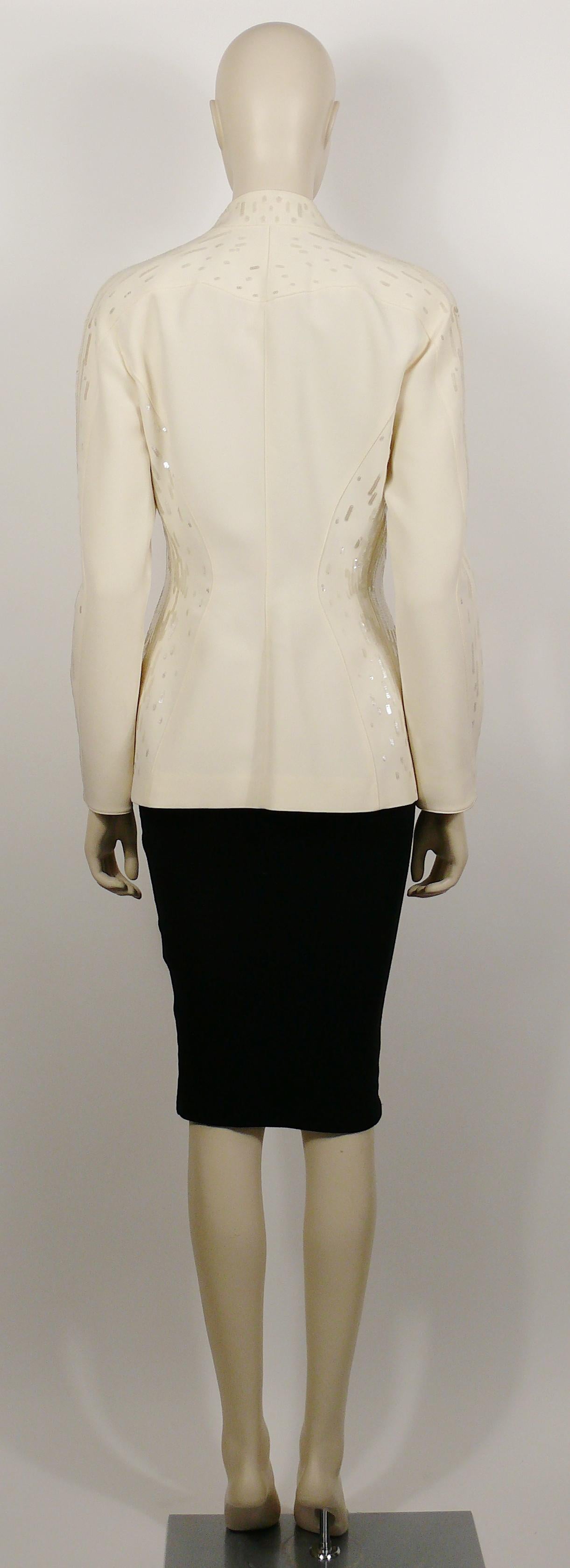 Thierry Mugler Couture Vintage Off White Sequined Jacket For Sale 3