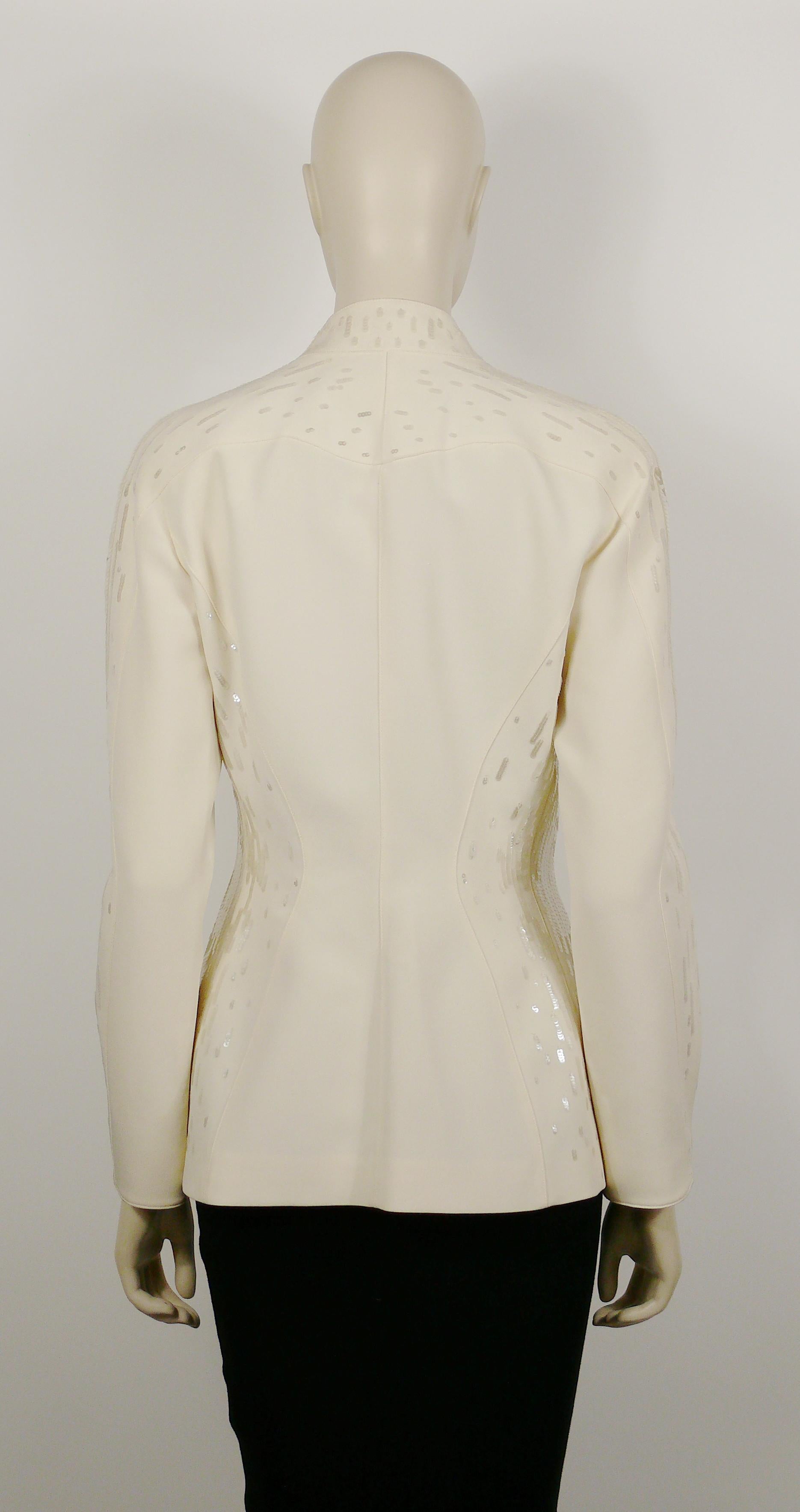 Thierry Mugler Couture Vintage Off White Sequined Jacket For Sale 4