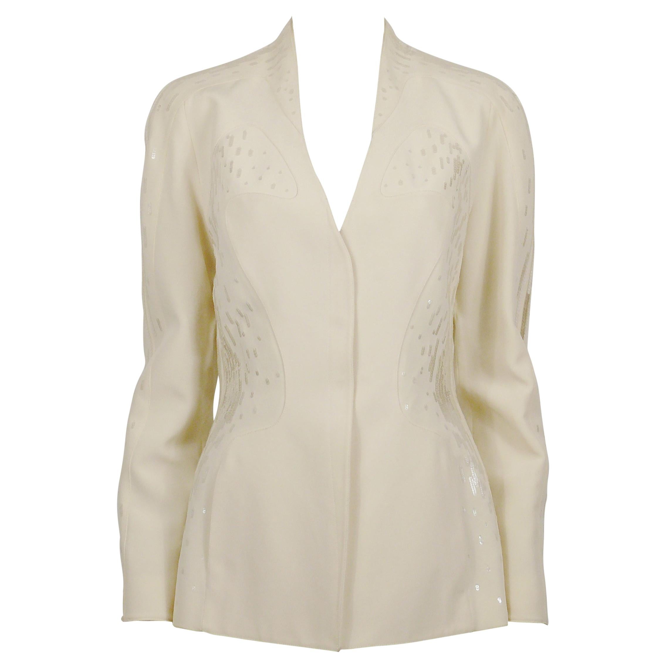 Thierry Mugler Couture Vintage Off White Sequined Jacket For Sale