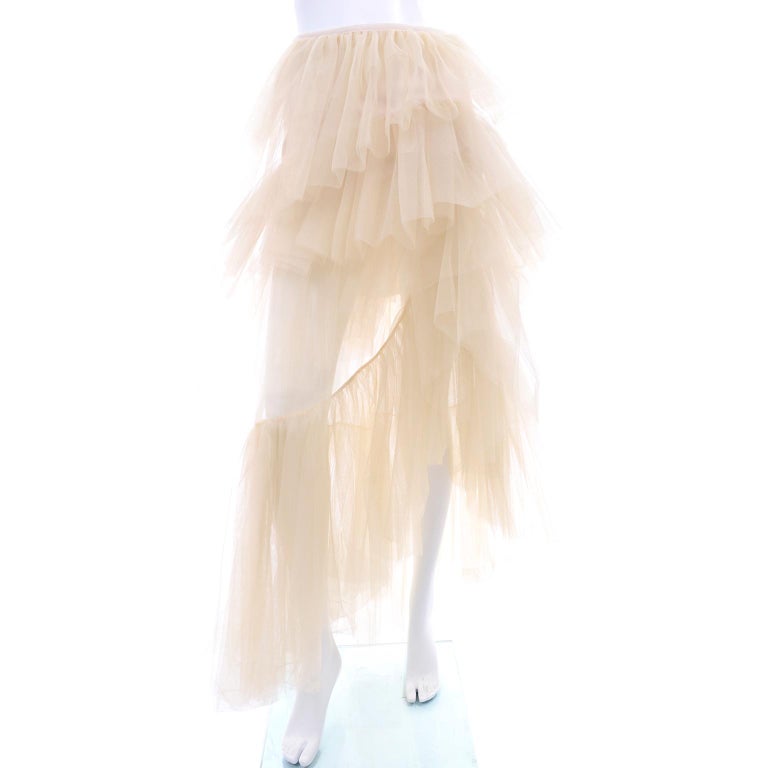 Thierry Mugler Couture Vintage Sand Tulle Skirt & Gold Leather Corset Top & Belt For Sale 12