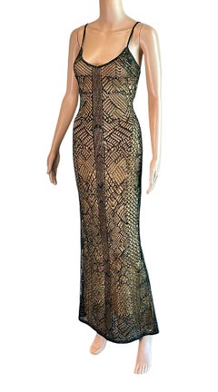 Thierry Mugler Couture Vintage Semi-Sheer Open Knit Crochet Maxi Evening Dress