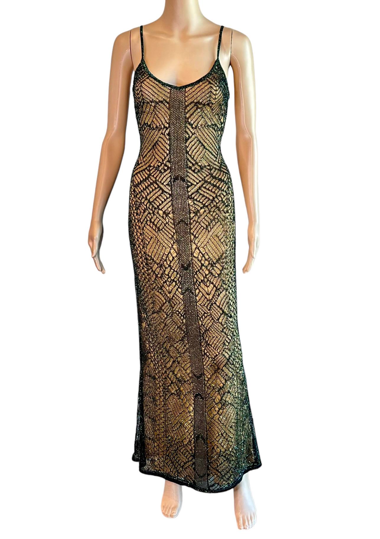 Thierry Mugler Couture Vintage Semi-Sheer Open Knit Crochet Maxi Evening Dress  In Good Condition For Sale In Naples, FL