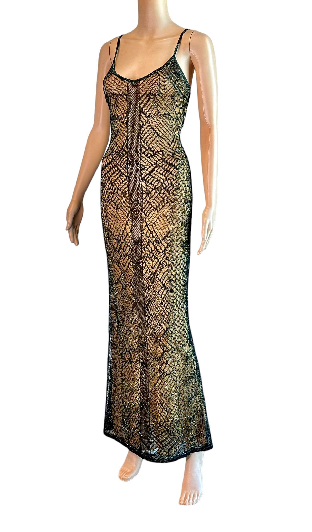 Women's Thierry Mugler Couture Vintage Semi-Sheer Open Knit Crochet Maxi Evening Dress  For Sale