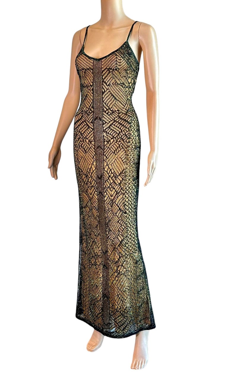 Thierry Mugler Couture Vintage Semi-Sheer Open Knit Crochet Maxi Evening  Dress at 1stDibs