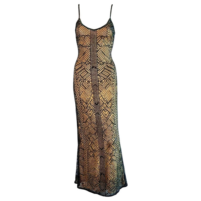 Thierry Mugler Couture Vintage Semi-Sheer Open Knit Crochet Maxi Evening  Dress For Sale at 1stDibs