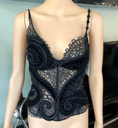 Thierry Mugler Couture Vintage Unworn Embellished Semi-Sheer Black Bustier Top