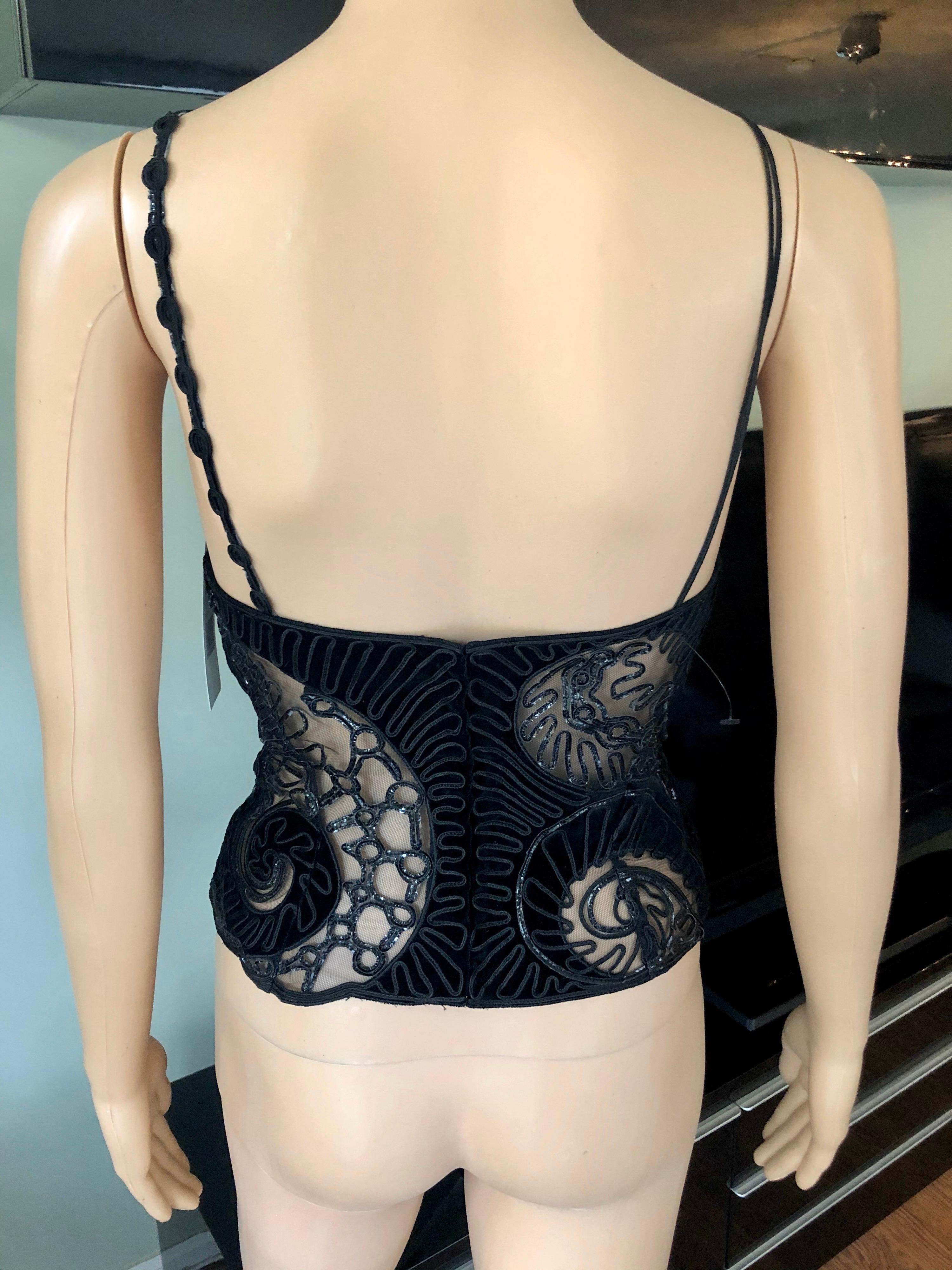 Thierry Mugler Couture Vintage Unworn Embellished Semi-Sheer Black Bustier Top  In Excellent Condition In Naples, FL