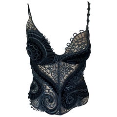 Thierry Mugler Couture Vintage Unworn Embellished Semi-Sheer Black Bustier Top