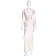 Thierry Mugler Cream Silk 2pc Evening Dress Gown Alternative Jacket & Long Skirt