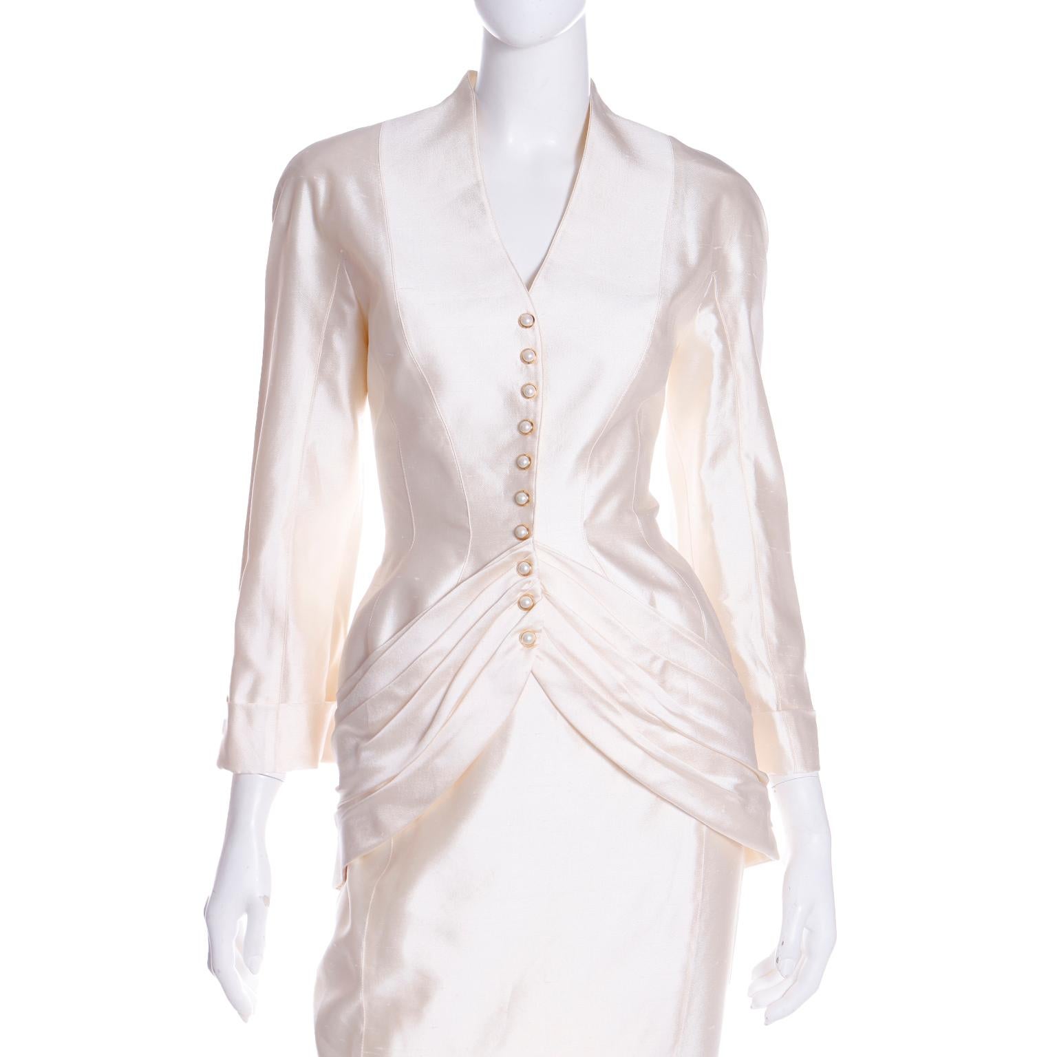 Thierry Mugler Cream Silk 2pc Evening Dress Gown Alternative Jacket & Long Skirt 2