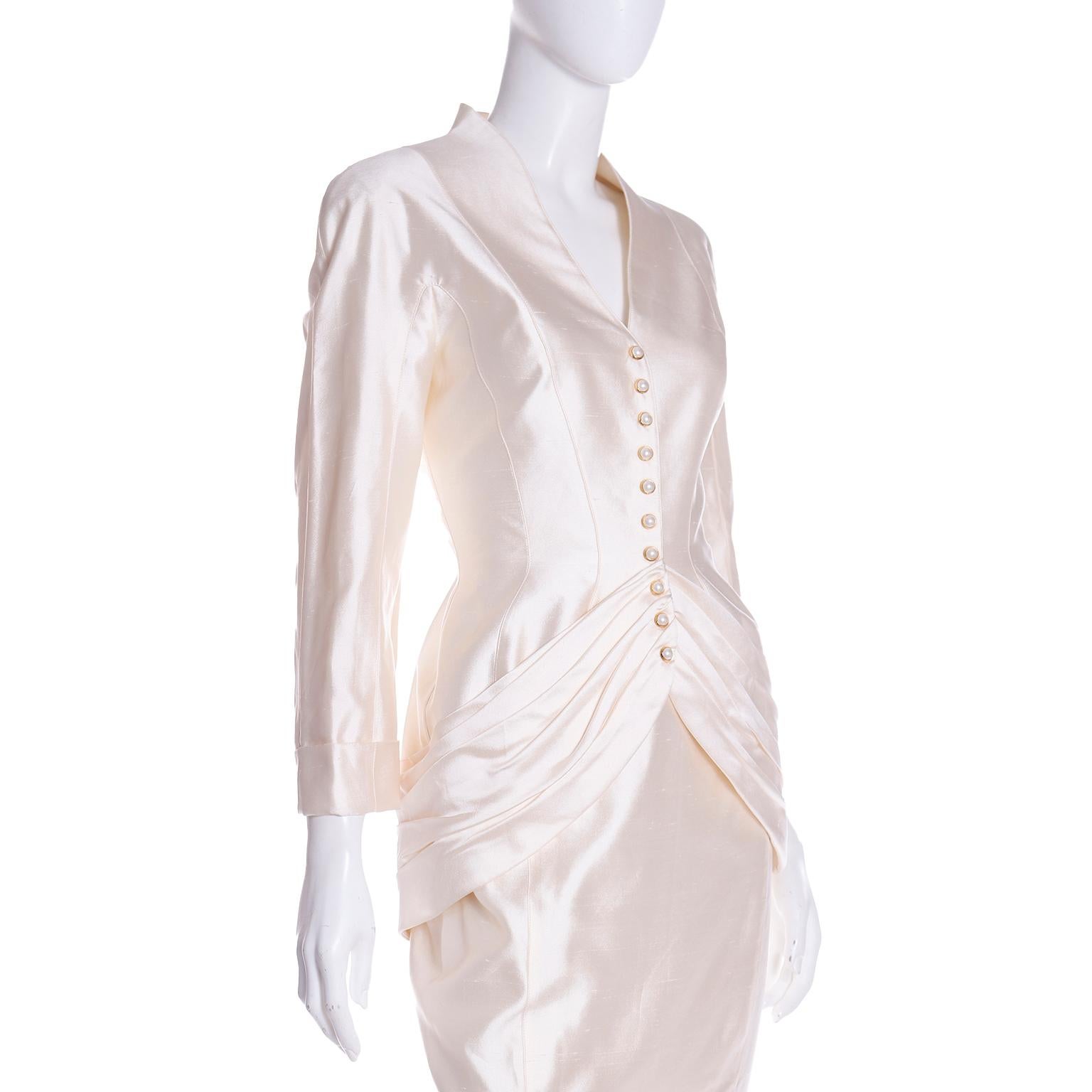 Thierry Mugler Cream Silk 2pc Evening Dress Gown Alternative Jacket & Long Skirt 3