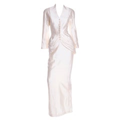 Thierry Mugler Cream Silk 2pc Evening Dress Gown Alternative Jacket & Long Skirt