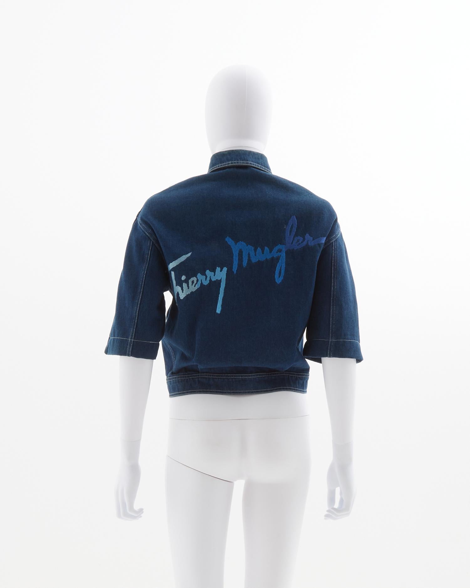 Thierry Mugler Crop-Jacke aus besticktem Jeansstoff (Black) im Angebot