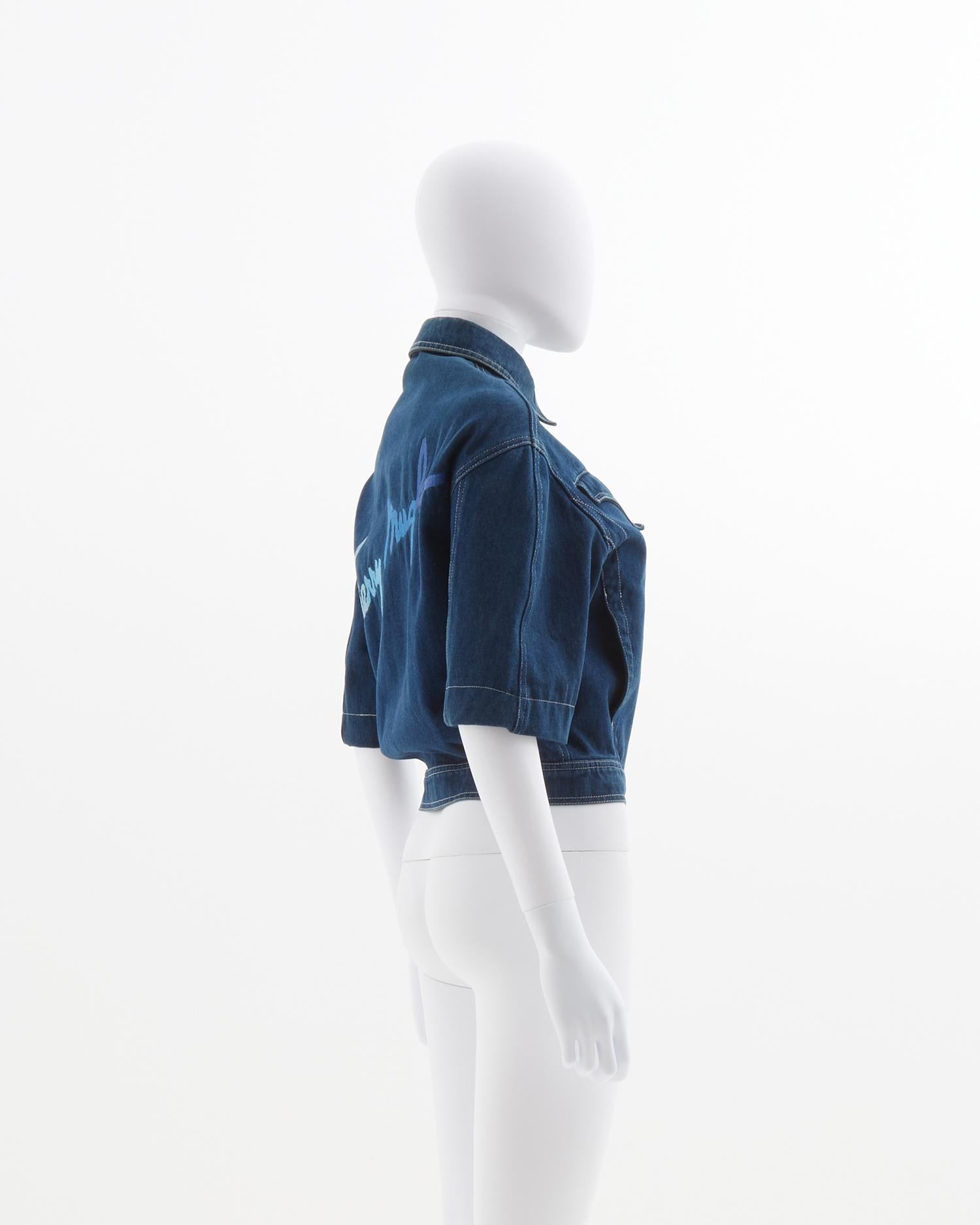 Thierry Mugler crop embroidered denim jacket In Good Condition For Sale In Milano, IT