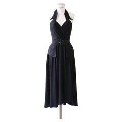 Thierry Mugler Cruise 1993 vintage black belted cinched waist wrap skirt dress
