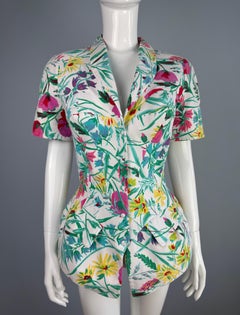 Thierry Mugler Cruise 1995 Sculptural Short Sleeve Floral Print Jacket
