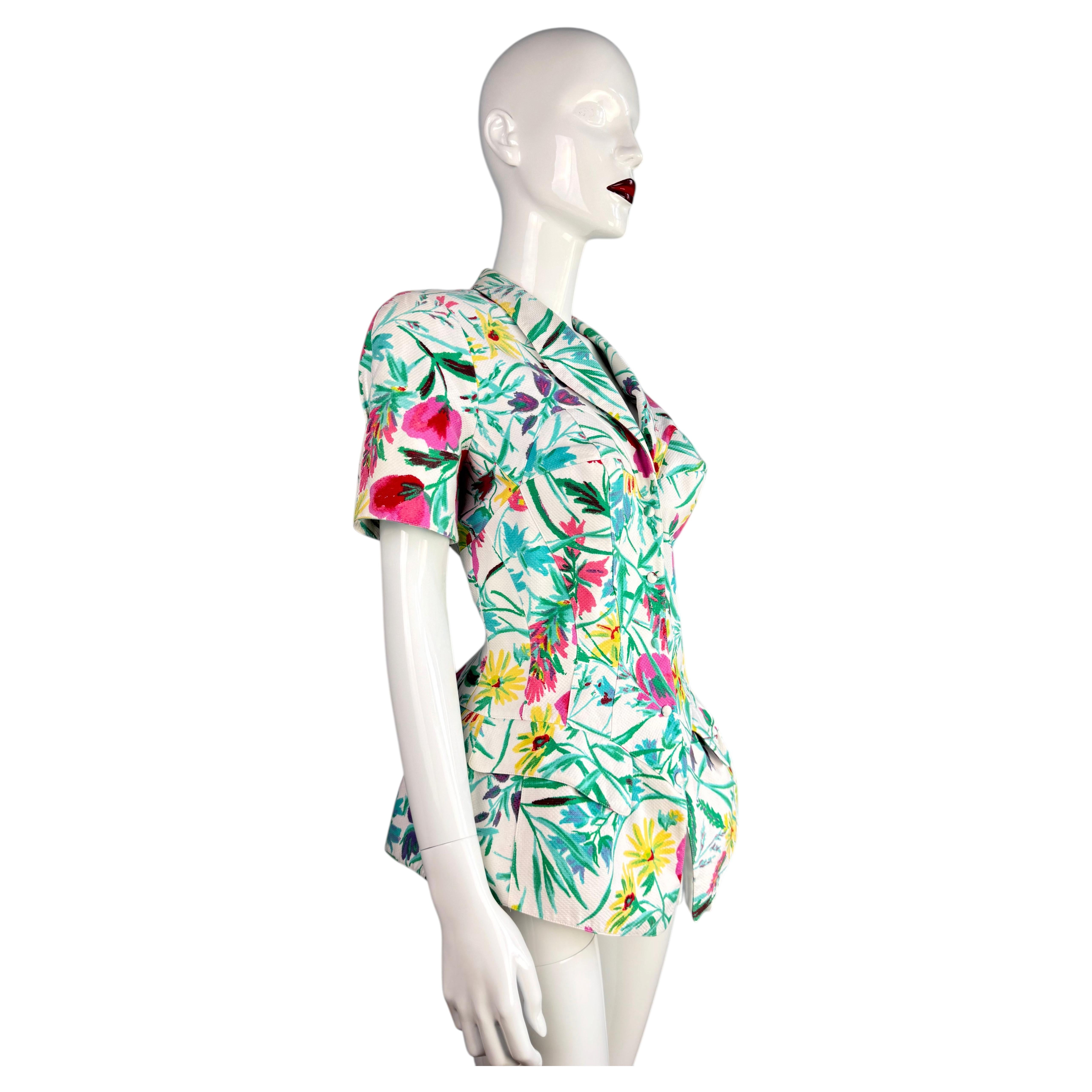 Veste sculpturale à manches courtes et imprimé floral Thierry Mugler, collection Croisière 1995