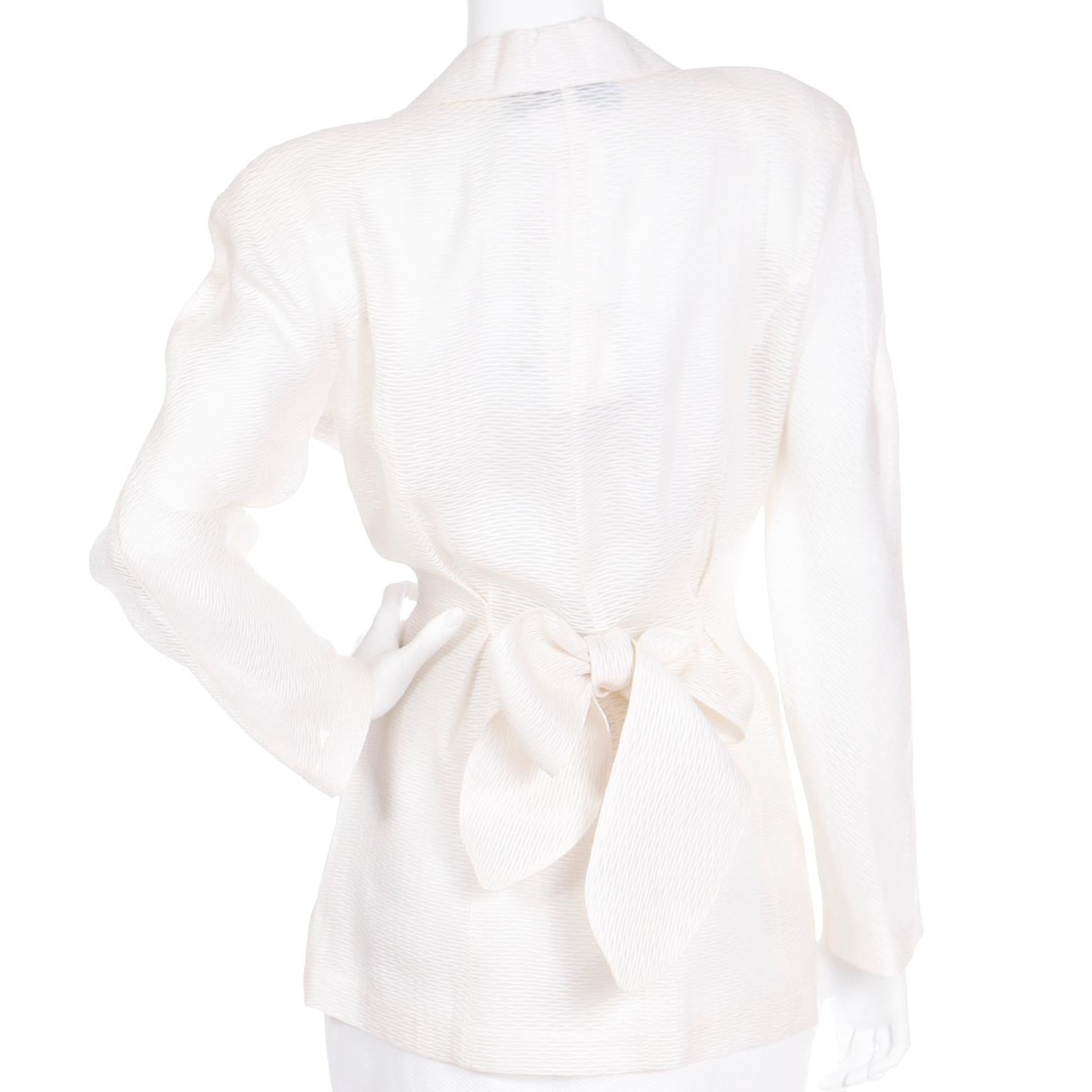 Women's Thierry Mugler Deadstock Ivory Silk Structured Jacket W Floral Applique w/ Tags For Sale