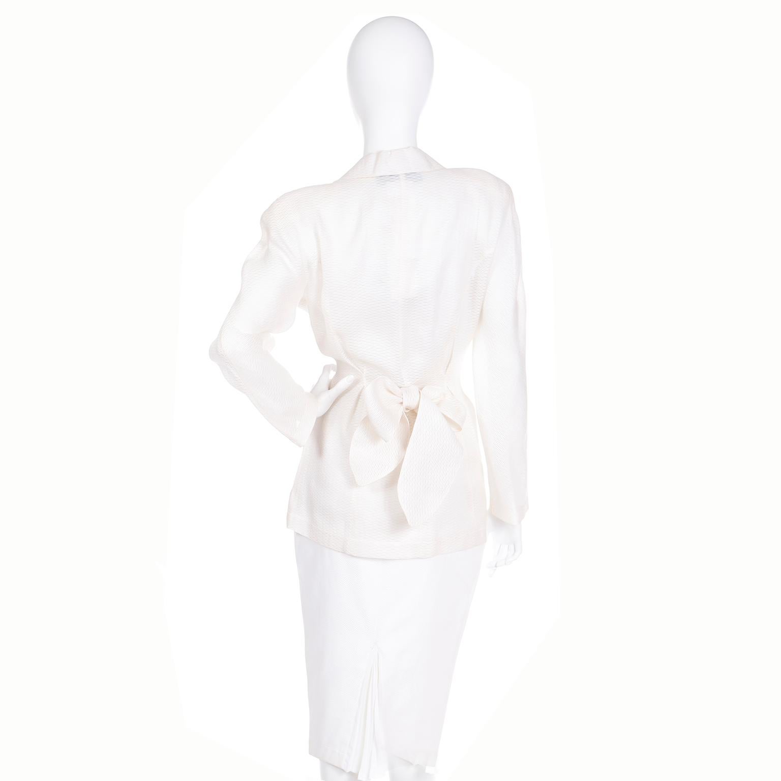 Thierry Mugler Deadstock Ivory Silk Structured Jacket W Floral Applique w/ Tags For Sale 2