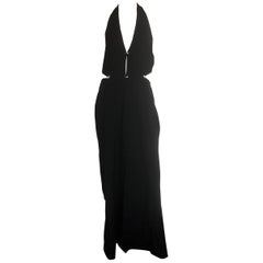 Thierry Mugler deep V gown with cutouts and open back