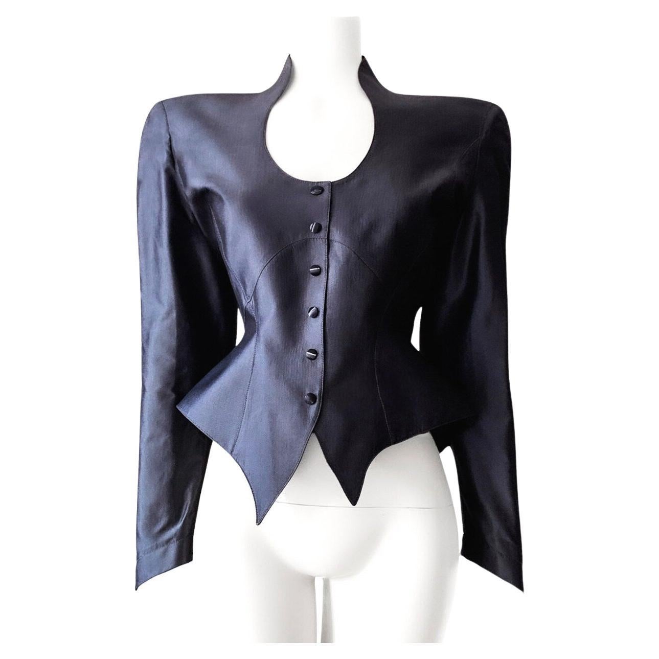 Thierry Mugler Dramatic Sculputral Silk Skirtsuit Jacket Skirt Suit For Sale