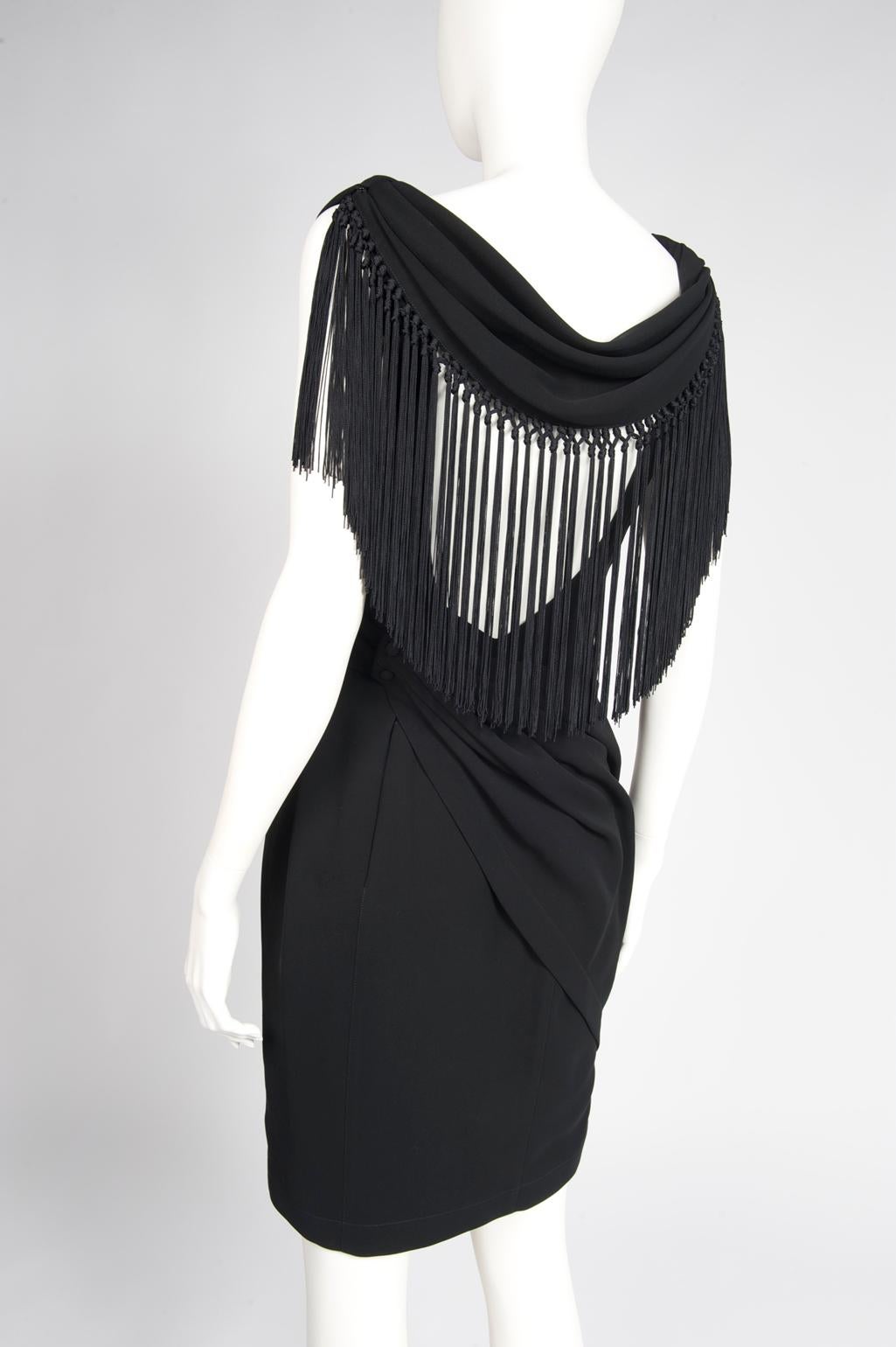Thierry Mugler Draped & Fringed Cocktail Dress For Sale 2