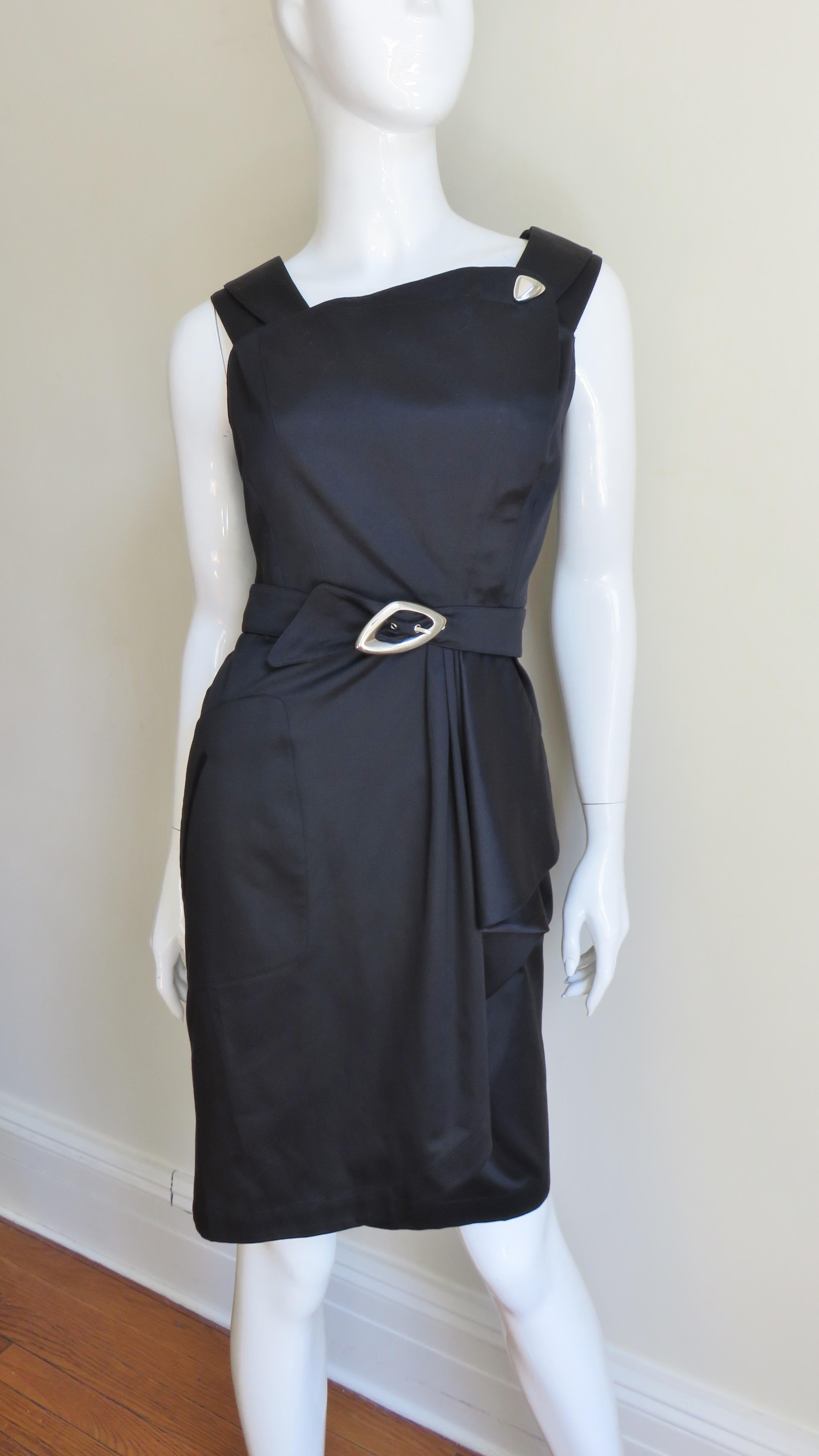 Black Thierry Mugler Dress With Hardware and Belt For Sale