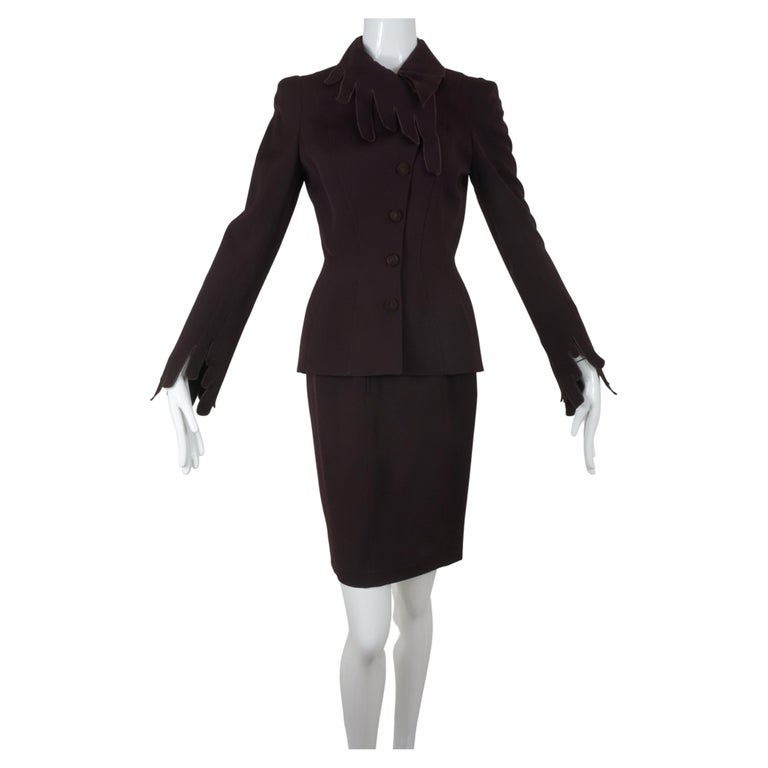Thierry Mugler Dripping Brown Vintage Suit w/Jacket and Skirt 1990's Era  For Sale at 1stDibs
