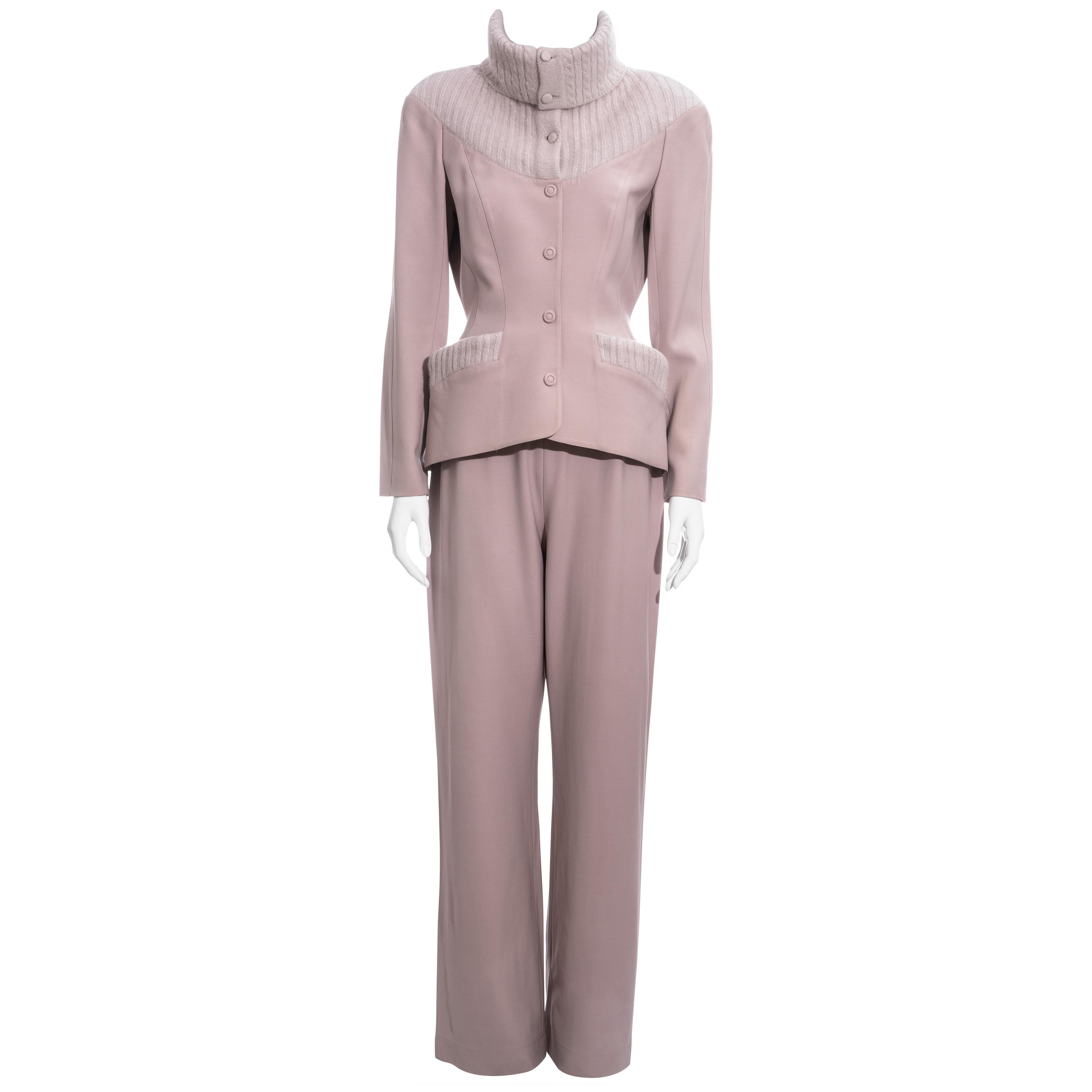 Thierry Mugler dusty pink wool pant suit, fw 1999 For Sale