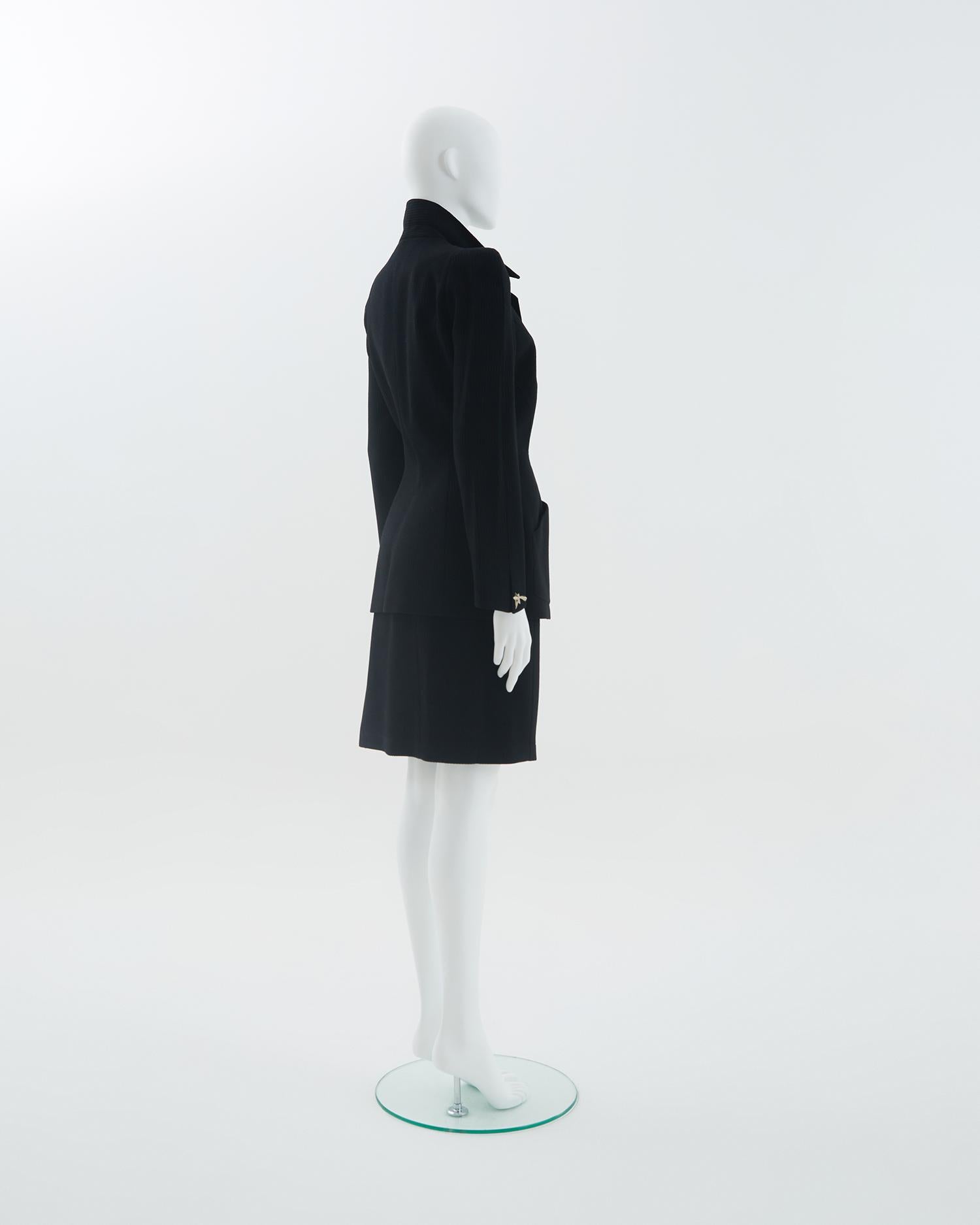 Thierry Mugler early 1990s black wool structured skirt suit In condizioni ottime in vendita a Milano, IT