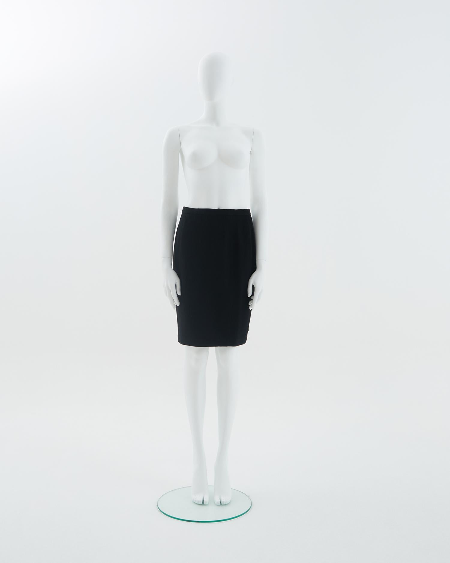 Thierry Mugler Anzug mit strukturiertem Rock aus schwarzer Wolle, Anfang der 1990er Jahre Damen im Angebot