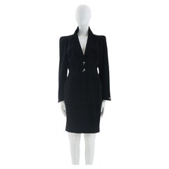 Retro Thierry Mugler early 1990s black wool structured skirt suit