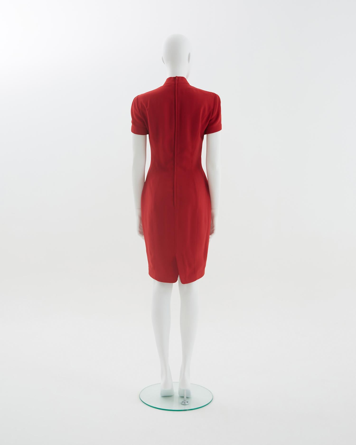 Thierry Mugler Début des années 1990 Robe de soirée sculpturale en cristal rouge glam en vente 1