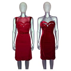 Thierry Mugler Edition Fall 1998 Reissue Red Velvet Dress with Slip and Belt