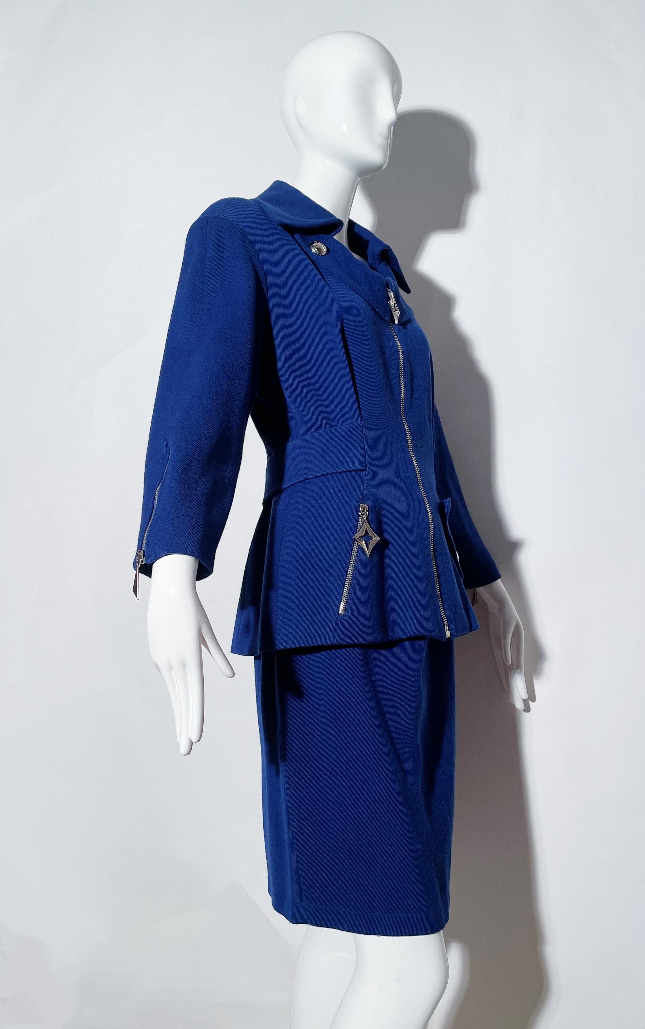 Thierry Mugler - Tailleur jupe bleu électrique  Pour femmes en vente