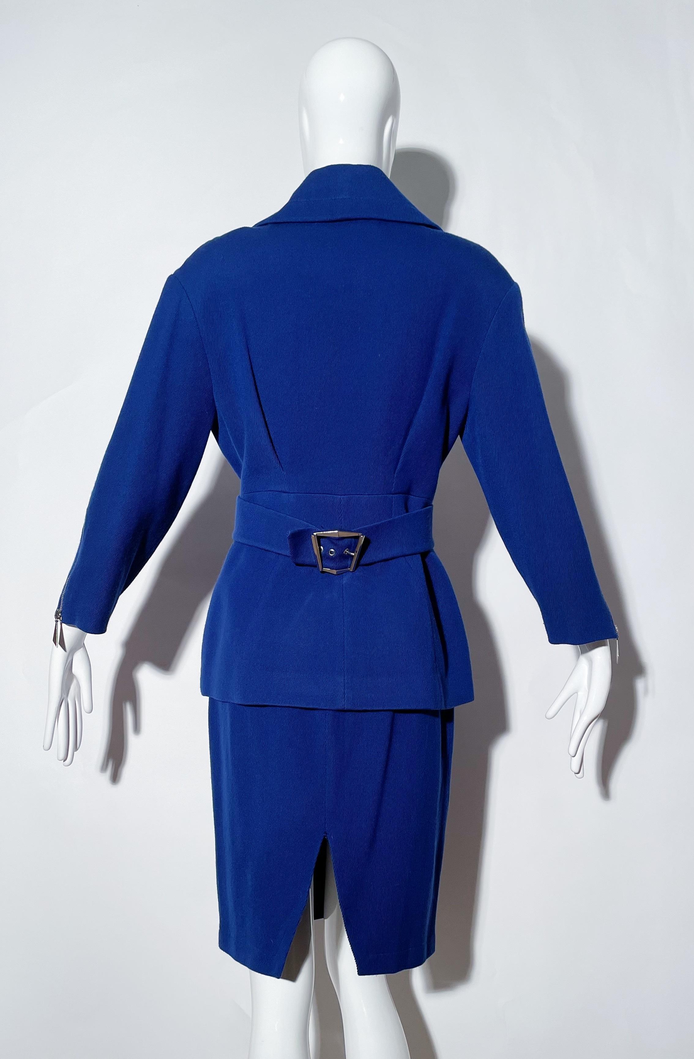 Thierry Mugler - Tailleur jupe bleu électrique  en vente 1