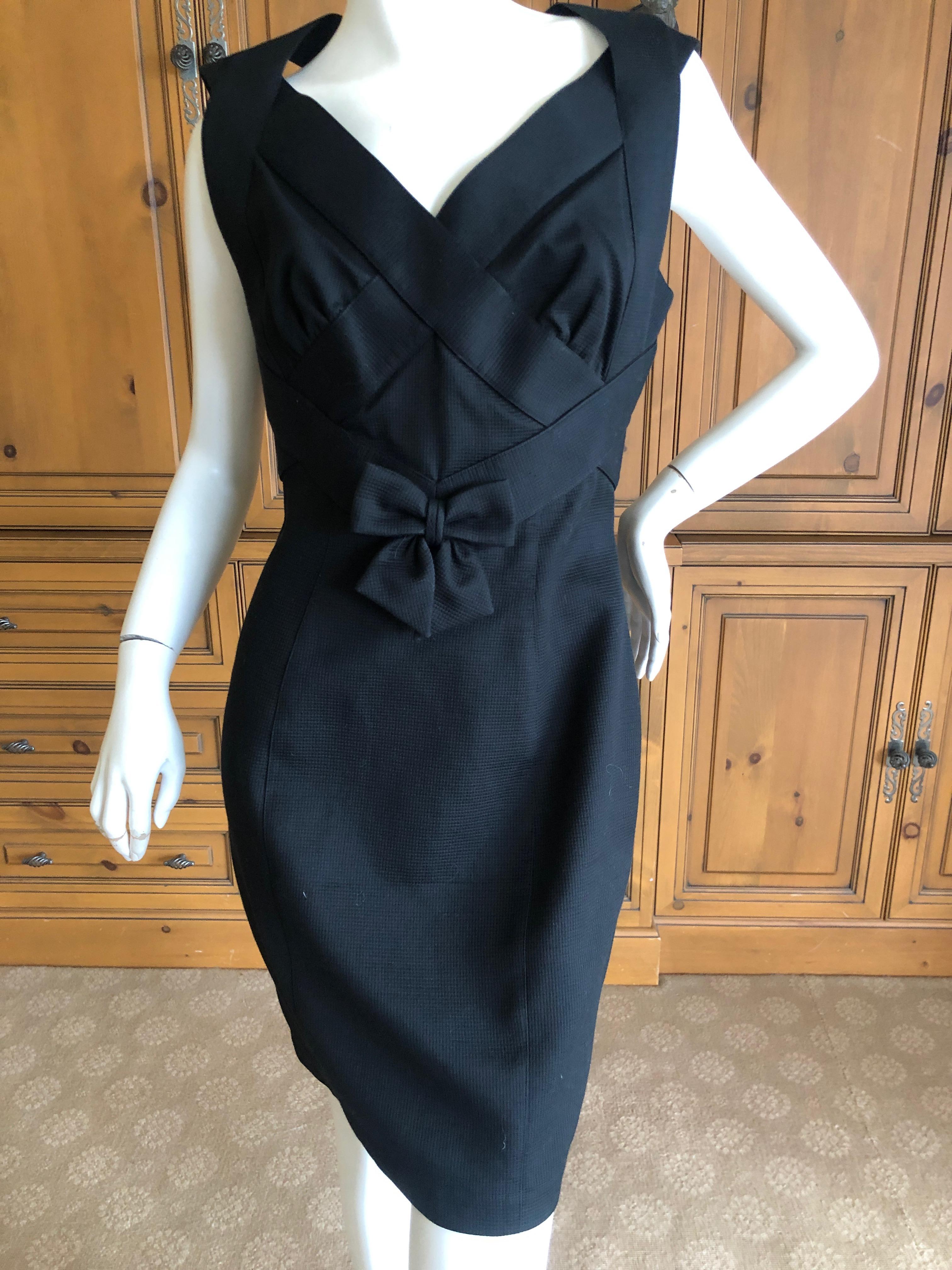 Thierry Mugler Elegant Vintage 80's Bow Accented Little Black Cross Back Dress  In Good Condition For Sale In Cloverdale, CA