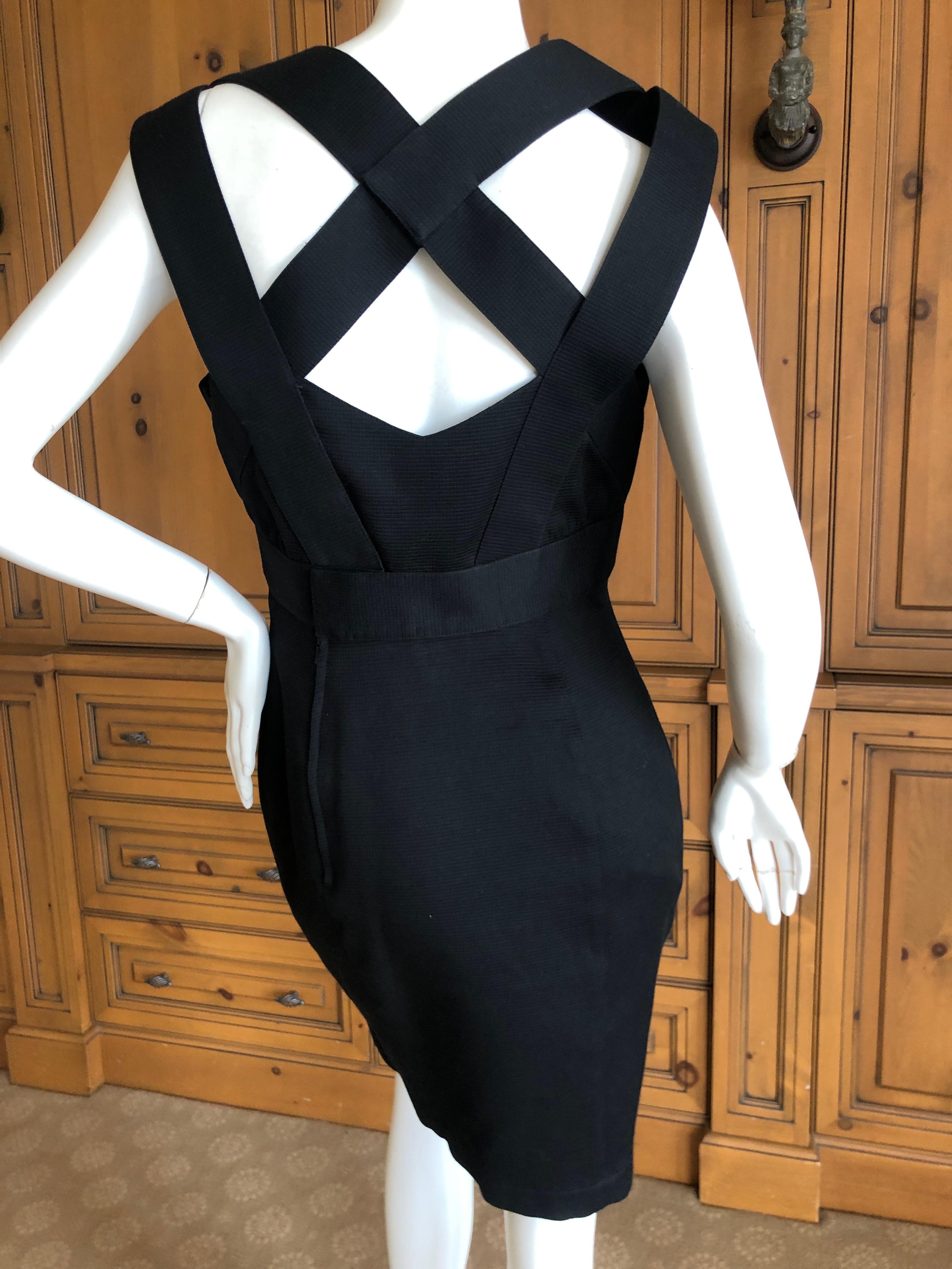 Thierry Mugler Elegant Vintage 1980's Little Black Cross Back Dress with Bow
 Classic Mugler
Snaps closed
Size 40
 Bust 38