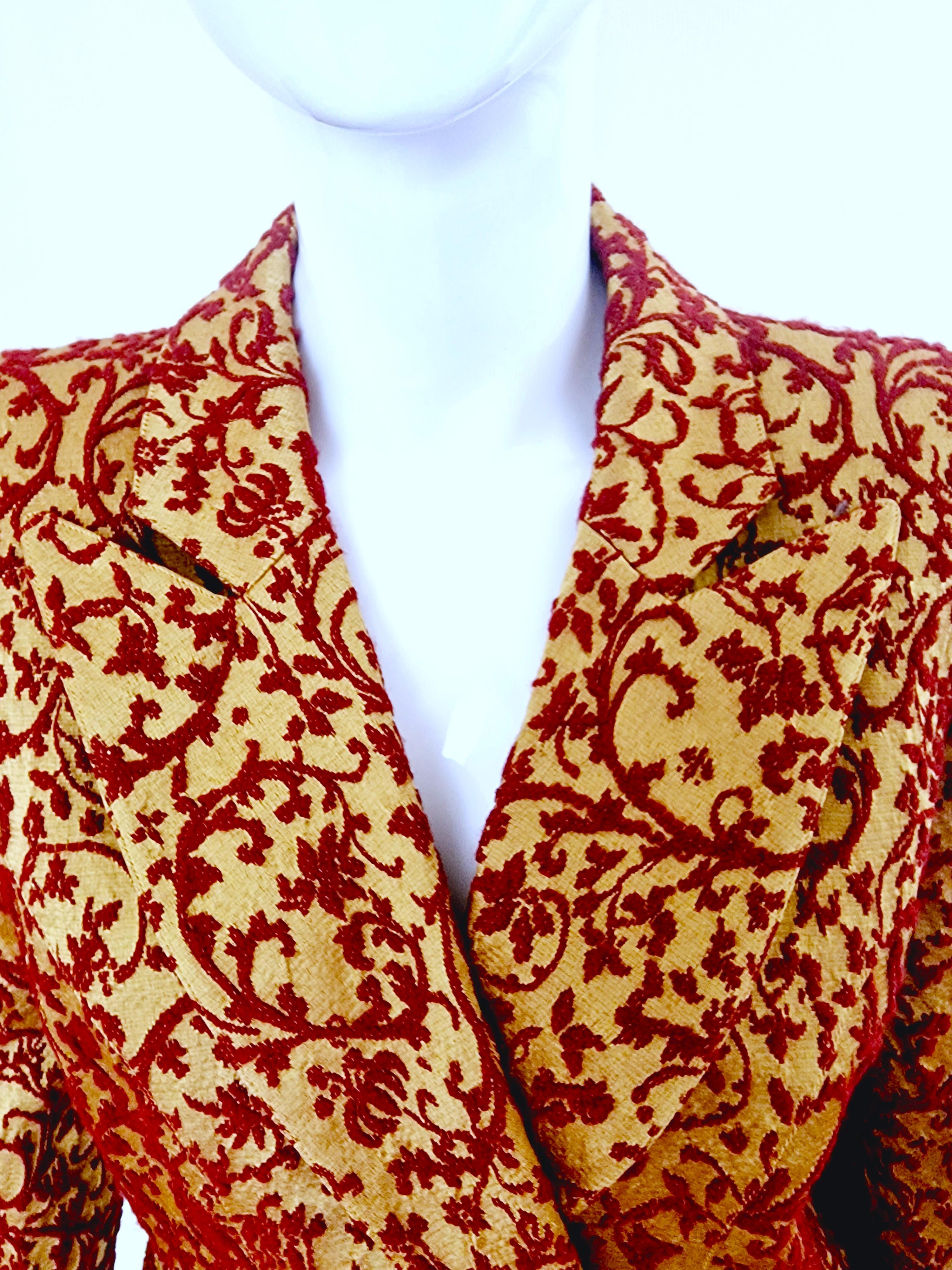 Thierry Mugler Embroidered Wasp Waist Bee Red Gold XL X-large Blazer Jacket For Sale 7