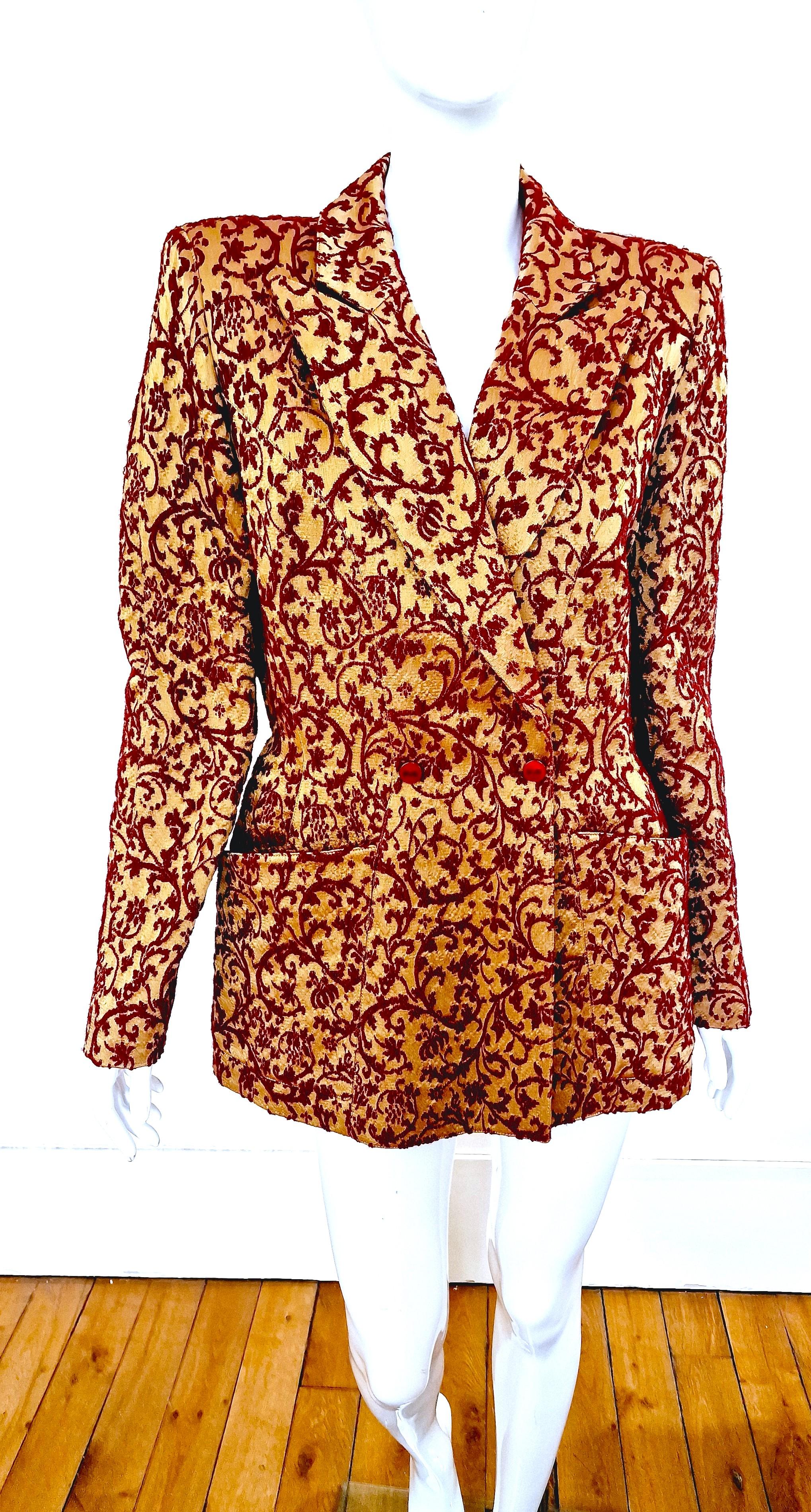 Women's Thierry Mugler Embroidered Wasp Waist Bee Red Gold XL X-large Blazer Jacket For Sale