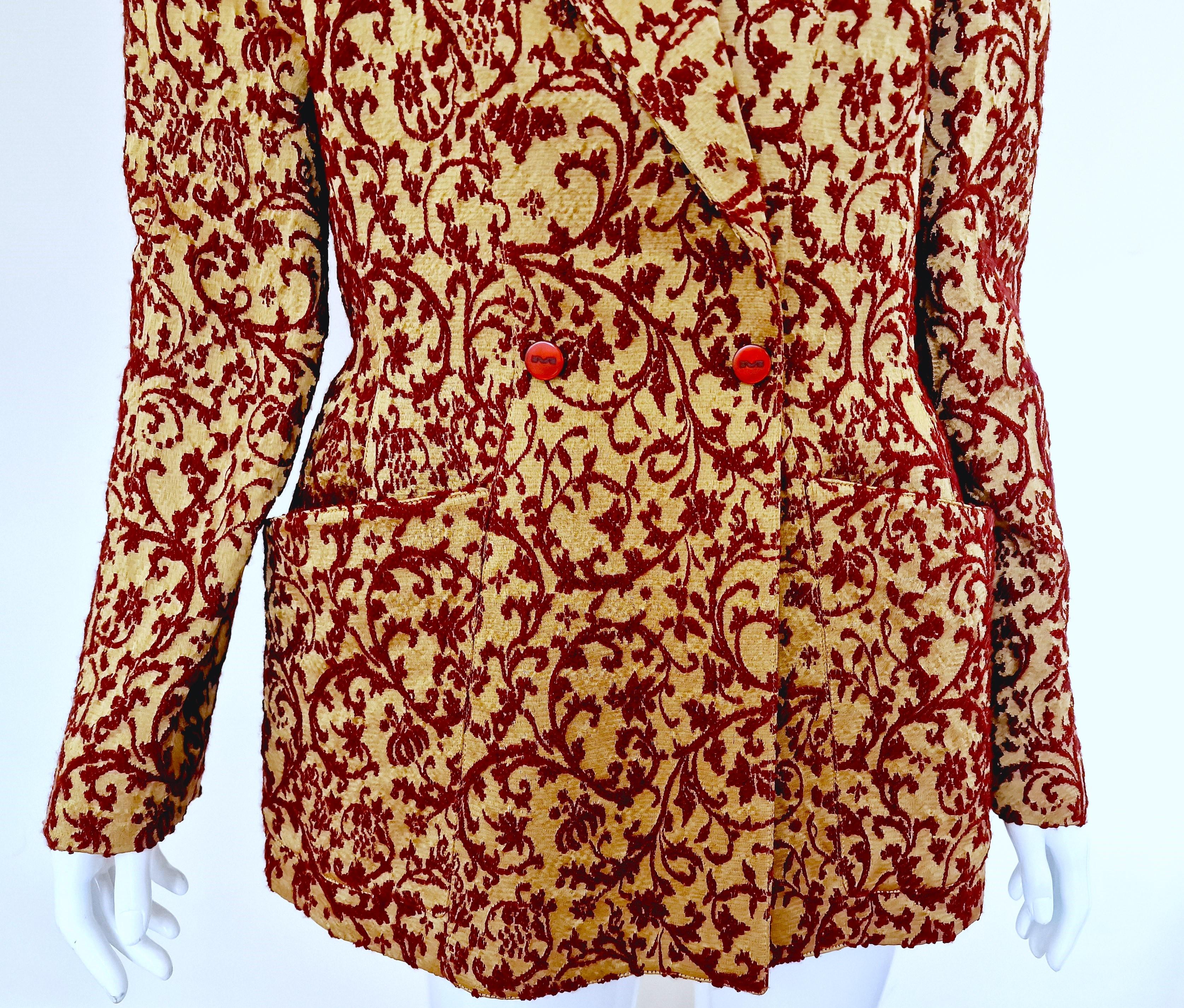 Thierry Mugler Embroidered Wasp Waist Bee Red Gold XL X-large Blazer Jacket For Sale 1