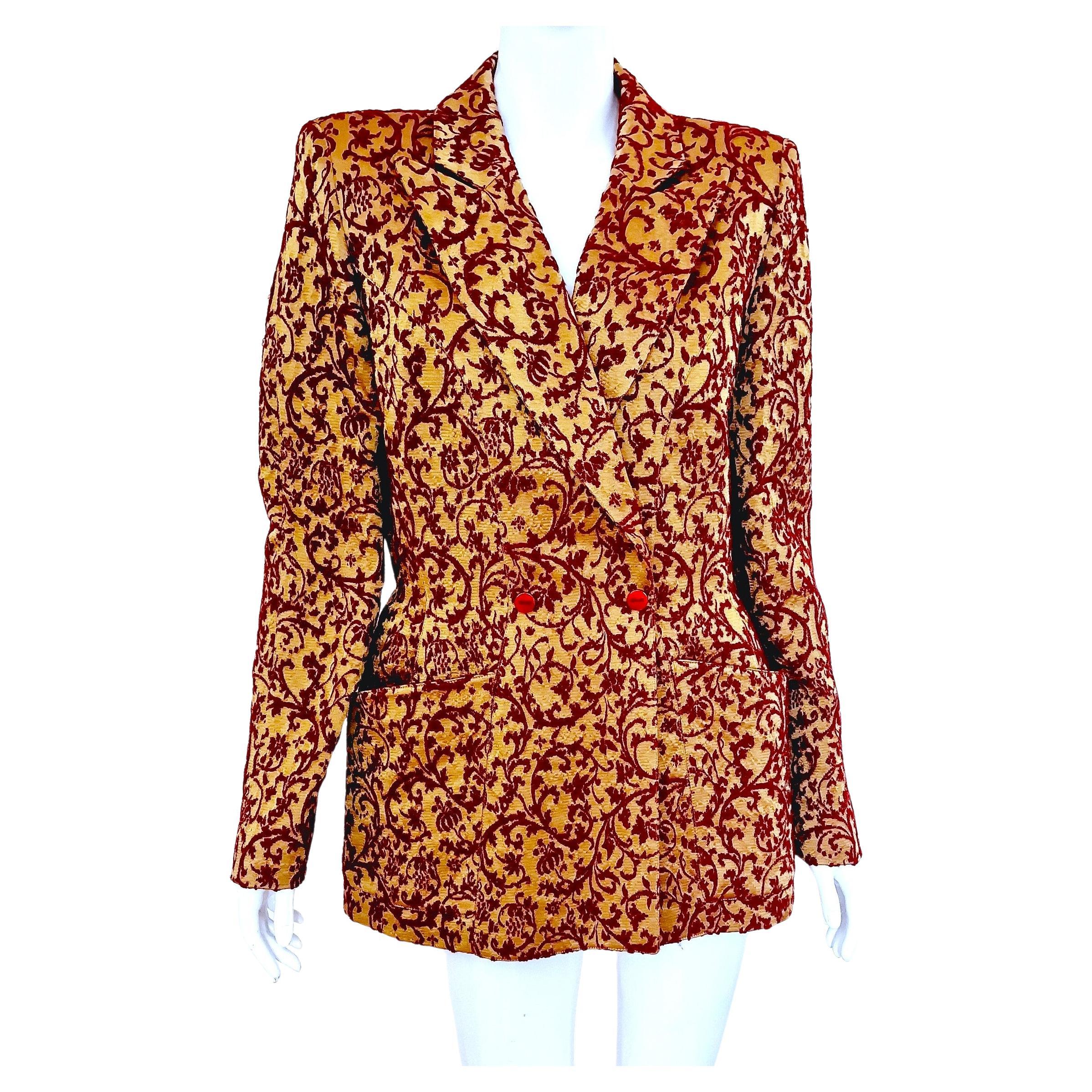 Thierry Mugler Embroidered Wasp Waist Bee Red Gold XL X-large Blazer Jacket For Sale