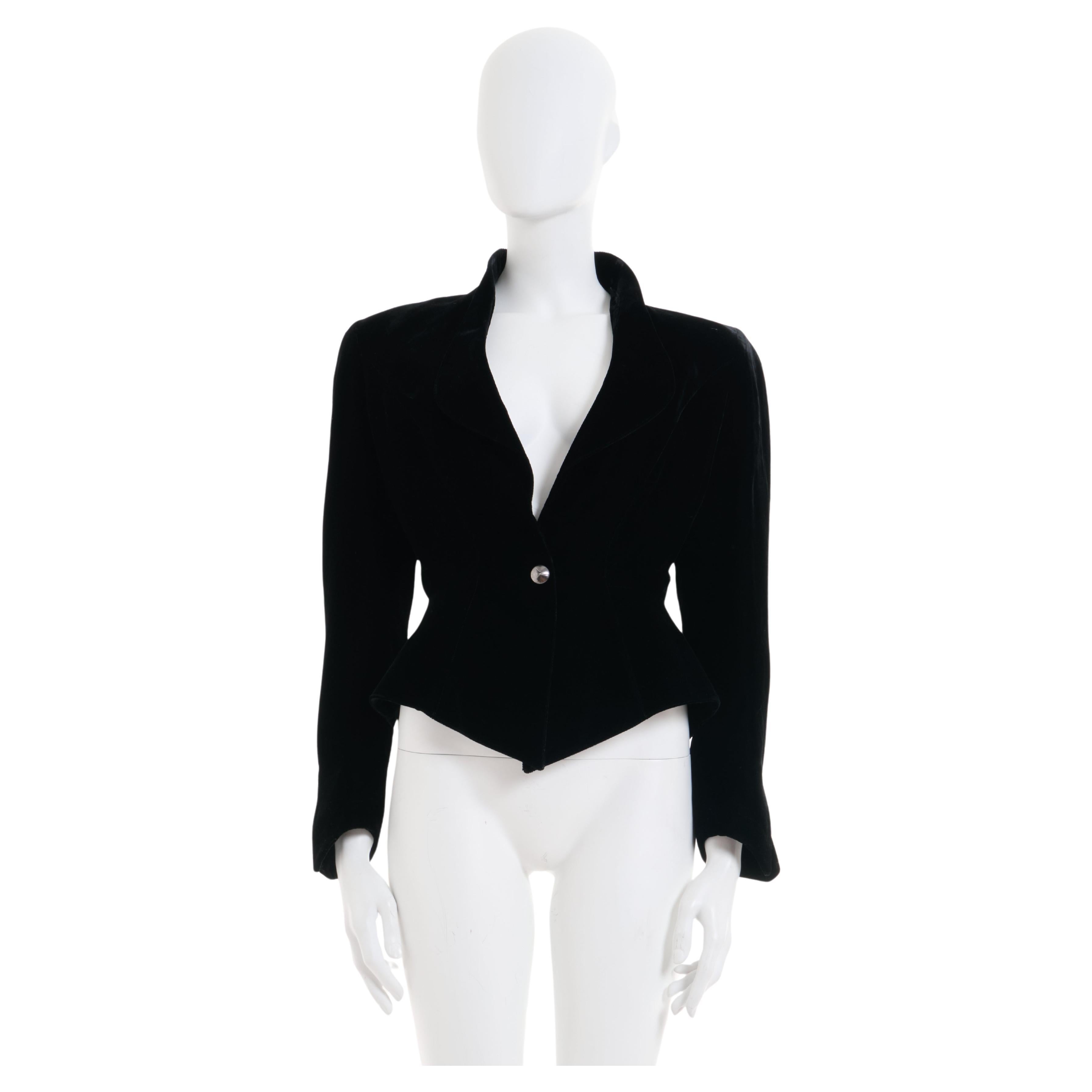 Thierry Mugler H/W 1987- 88 Schwarze Blazerjacke in Samtform in Schwarz