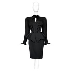 Thierry Mugler Herbst 1992 Schwarzer Laufsteg Lightning Bold Anzug Jacke Rock