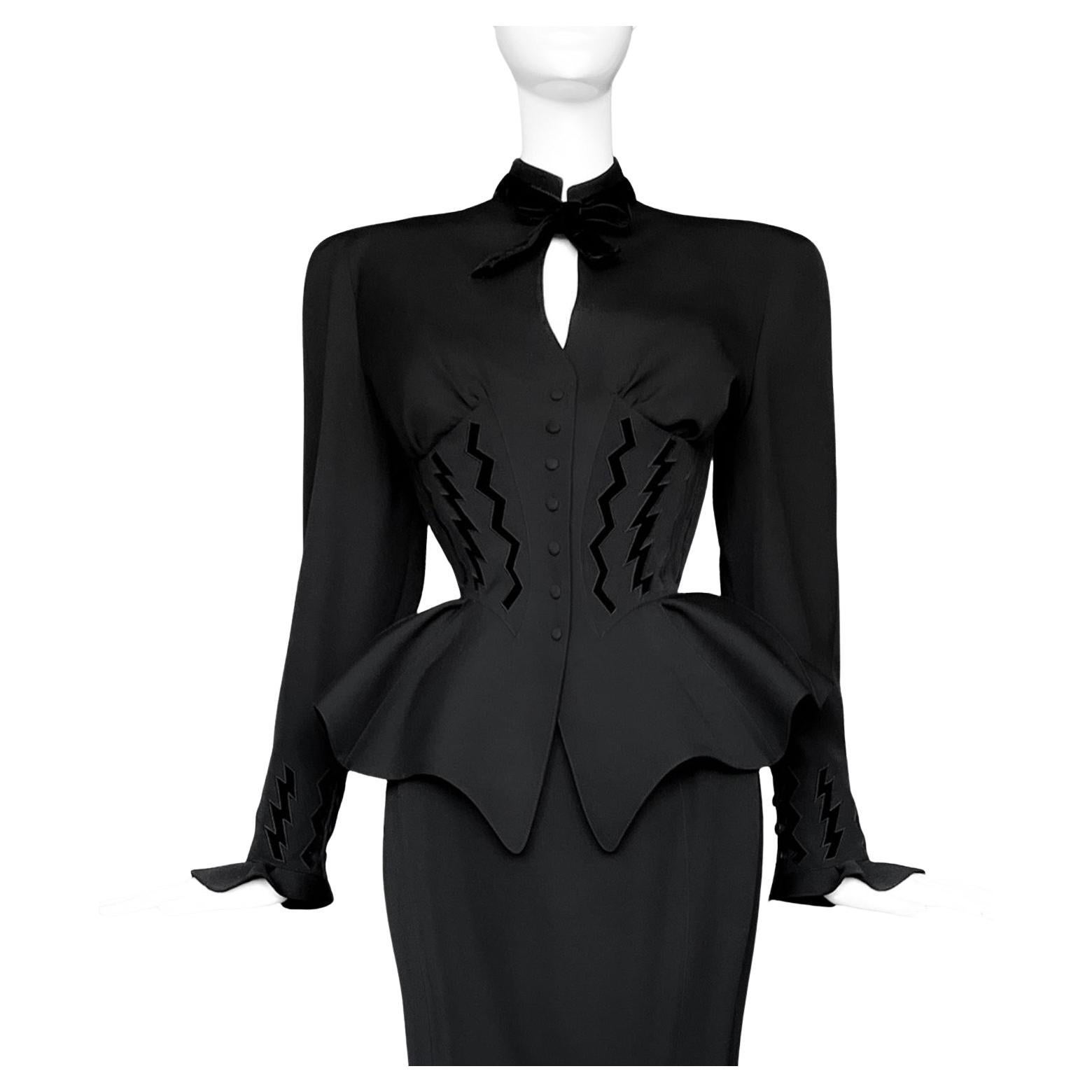 Thierry Mugler Autunno 1992 Nero Runway Fulmineo Abito Giacca Gonna