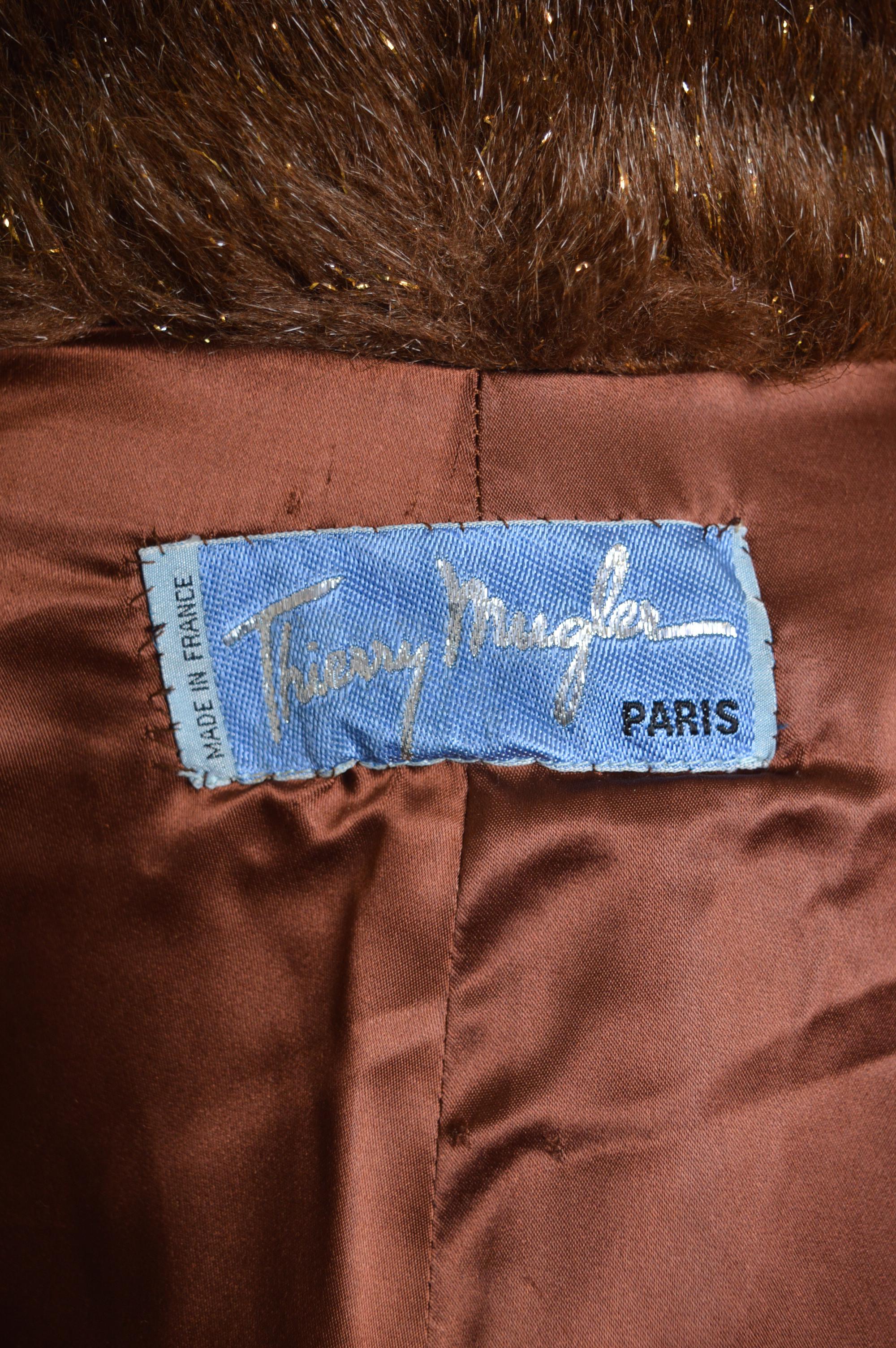Thierry Mugler Fall 1997 Couture Faux Fur Brown & Gold Sparkly Coat - Jacket For Sale 5