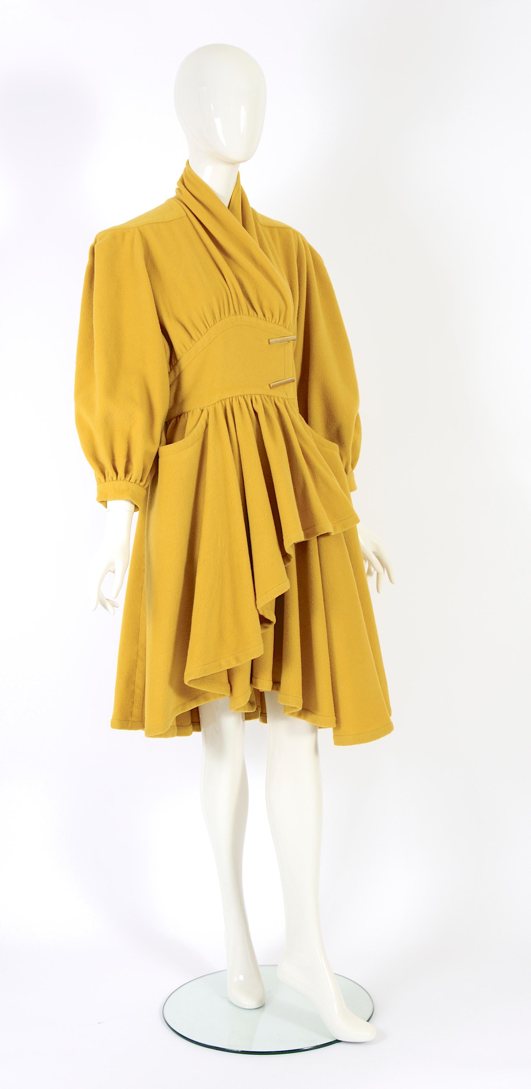 Thierry Mugler F/W 1983 runway collectable mustard yellow wool coat 4