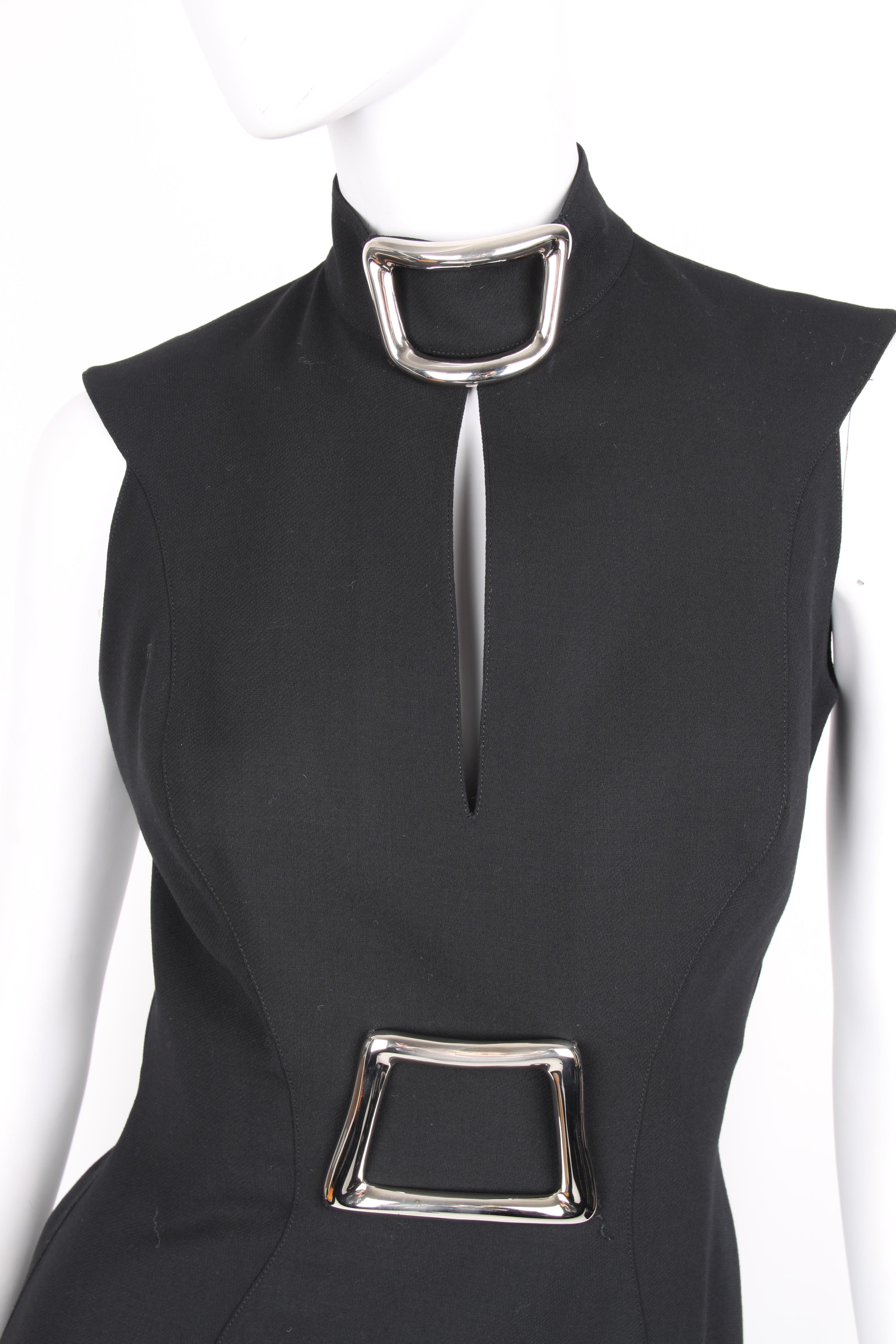 Thierry Mugler Fall/Winter 1992 Black High-Neckline Sleeveless Belted Dress In Excellent Condition For Sale In Baarn, NL