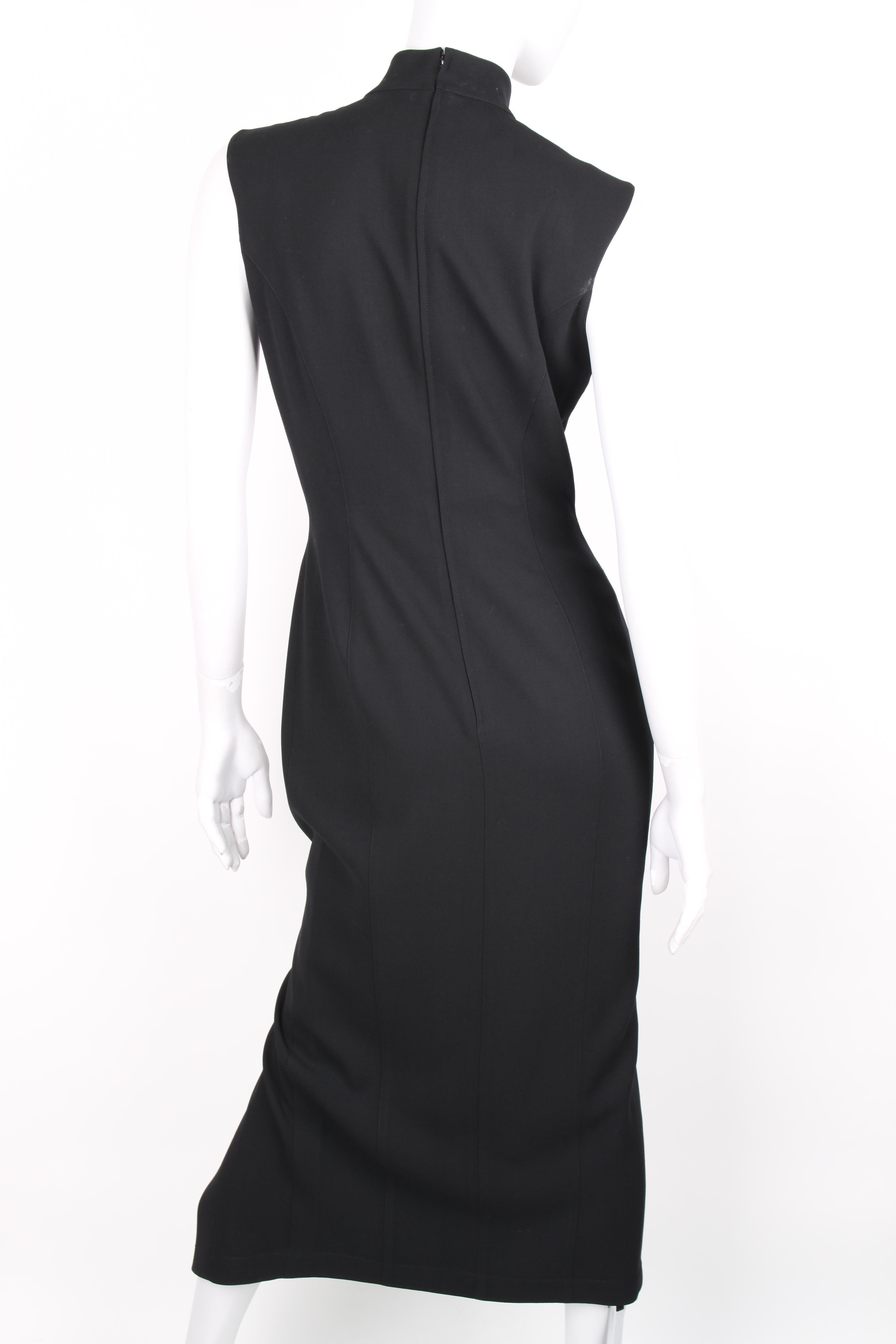 Thierry Mugler Fall/Winter 1992 Black High-Neckline Sleeveless Belted Dress For Sale 2